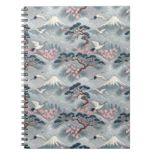 Japanische Kraniche & Kirschblüten Mt Fuji Muster Notizblock