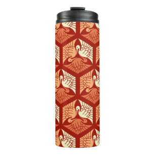 Japanische Kraniche, Mandarin und Hellorange Thermosbecher