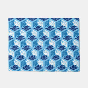 Japanische Kraniche, Marineblau, Weiß und Hellblau Fußmatte