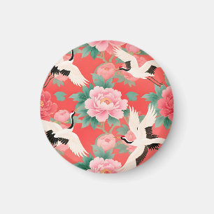 Japanische Kraniche Paonien Rot Chinoiserie Elegan Magnet