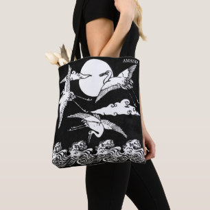 Japanische Kraniche über Wellen – Personalisiert Tasche