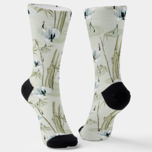 Japanische Kraniche und Bambus-Wasserfarbenmuster Socken