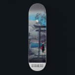 Japanische Kunst am Mondlicht Skateboard<br><div class="desc">Ein üppig blauer und grauer Vintager japanischer Druck personalisiert Skateboard. Mondlicht,  Berge.</div>