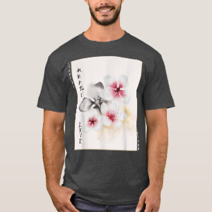 Japanische Kunst Blumenrose Kirschblüte Holzschnit T-Shirt