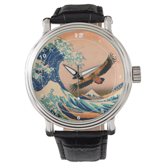 Japanische Kunst - Condor & Kanagawa Wave (Watch) Armbanduhr (Vorderseite)