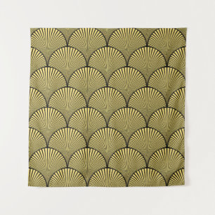 Japanische Kunst-Deco: Black Gold Design Wandteppich
