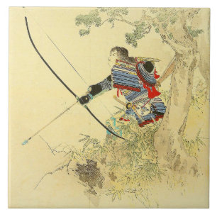 Japanische Kunst - Ein Samurai mit einem Langbogen Fliese