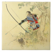Japanische Kunst - ein Samurai mit einem Longbow Fliese (Vorderseite)