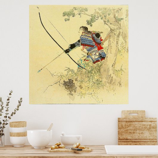 Japanische Kunst - ein Samurai mit einem Longbow u Poster (Küche)