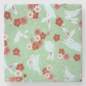 Japanische Kunst: Grüne Sakura und Rabbits Stone U Steinuntersetzer (Vorderseite)