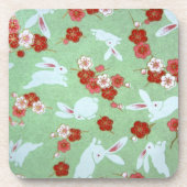 Japanische Kunst: Grüne Sakuras und Kaninchen Getränkeuntersetzer (Vorderseite)