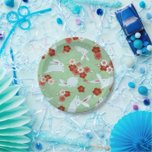 Japanische Kunst: Papierplatte für grüne Sakura un Pappteller (Party)