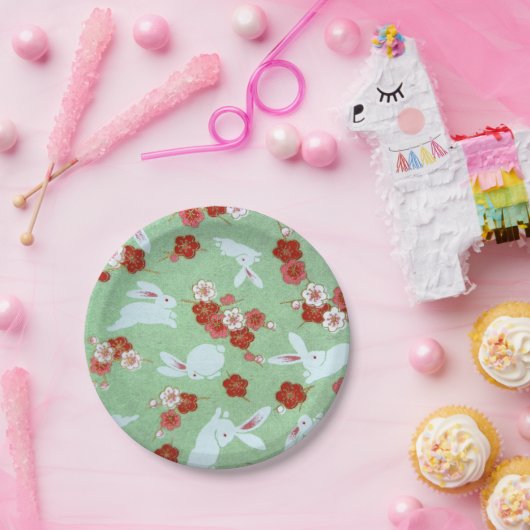 Japanische Kunst: Papierplatte für grüne Sakura un Pappteller (Party)