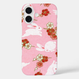 Japanische Kunst: Pink Sakura & Rabbits iPhone 16 Hülle