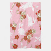 Japanische Kunst: Rosa Sakuras & Rabbits Küchentüc Handtuch (Vertikal)