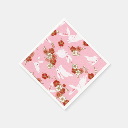 Japanische Kunst: Rosa Sakuras & Rabbits Paper Nap Serviette (Ecke)