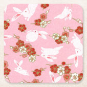 Japanische Kunst: Rosa Sakuras & Rabbits Rechteckiger Pappuntersetzer (Vorderseite)
