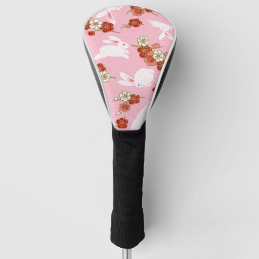 Japanische Kunst: Rosa Sakuras und Kaninchen Golf Headcover (Vorderseite)