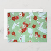 Japanische Kunst - Sakuras und Rabbits Postcard Postkarte (Vorne/Hinten)