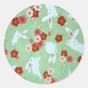 Japanische Kunst - Sakuras und Rabbits Round Stick Runder Aufkleber