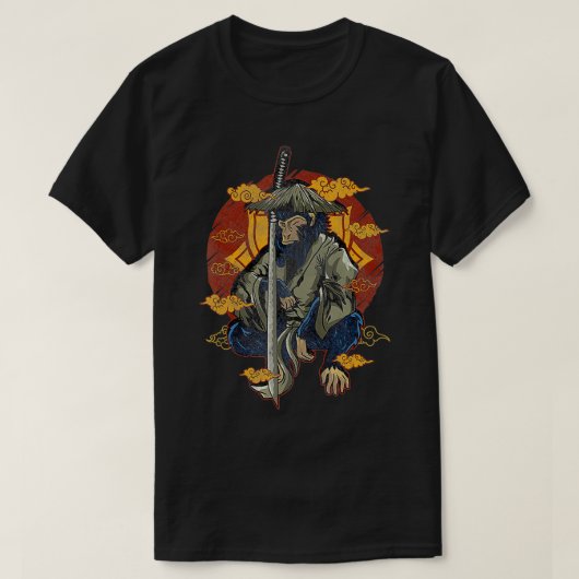 Japanische Kunst Samurai-Kampfmonkey T-Shirt (Design vorne)