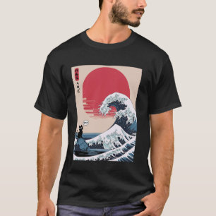 Japanische Kunst Schwarze Katze sagt Bruh Wellen K T-Shirt