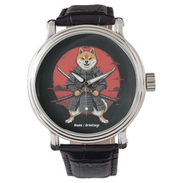 Japanische Kunst Shiba Inu Samurai Grafik Design Armbanduhr (Vorderseite)