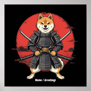 Japanische Kunst Shiba Inu Samurai Grafikdesign Poster