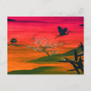JAPANISCHE KUNST SONNENUNTERGANG POSTKARTE