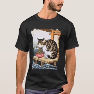 Japanische Kunstkatze isst Ramen T-Shirt