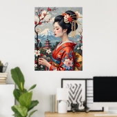 Japanische Lady mit dem Fuji-Berg Poster (Heimbüro)
