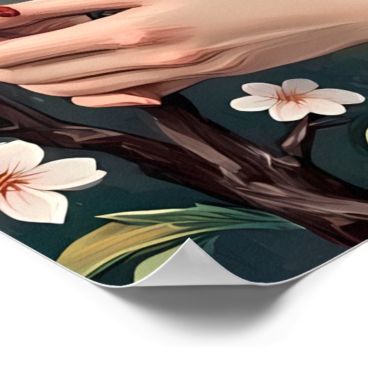 Japanische Lady mit dem Fuji-Berg Poster (Ecke)