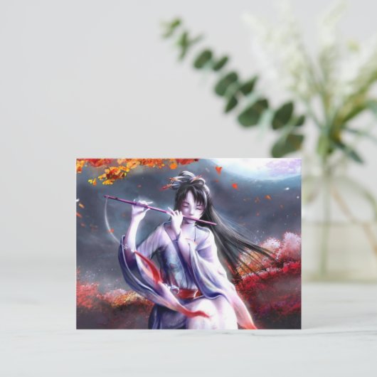 Japanische Lady spielt eine Flute Postkarte (Stehend Vorderseite)
