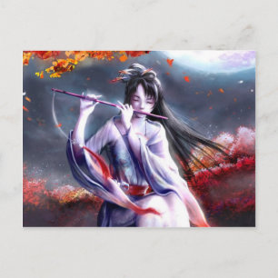 Japanische Lady spielt eine Flute Postkarte