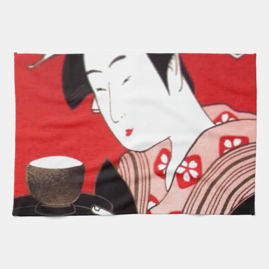 Japanische Lady Tea Bewirtung der Zeremonie Kunstd Geschirrtuch (Horizontal)