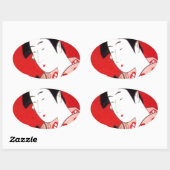 Japanische Lady Tea Bewirtung der Zeremonie Kunstd Ovaler Aufkleber (Blatt)