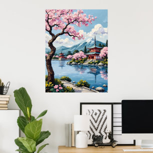 Japanische Lakeside Pagoda Poster