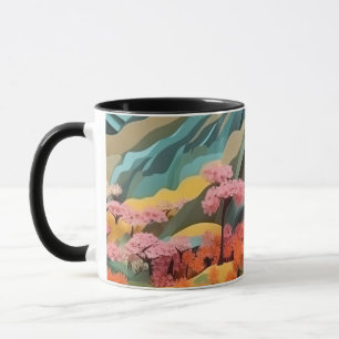 Japanische Landschaft 3D-Effekt-Hintergrund Tasse