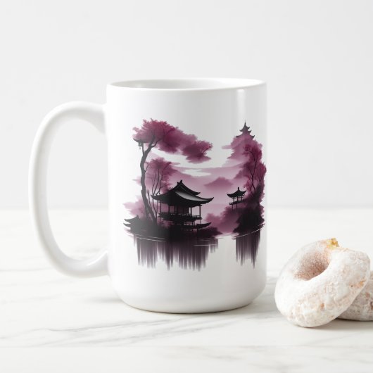  Japanische Landschaft am See -  Kaffeetasse (Mit Donut)