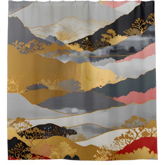 Japanische Landschaft Duschvorhang (Vorderseite)