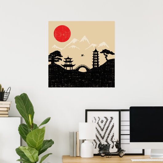 Japanische Landschaft - Grunge Style Poster (Heimbüro)