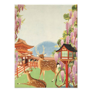 JAPANISCHE Landschaft Hirsch Tempel Fotodruck