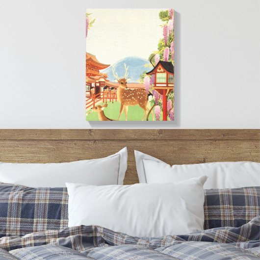 JAPANISCHE Landschaft | Hirsch | Tempel Leinwanddruck (Insitu (Schlafzimmer))
