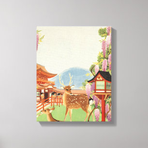 JAPANISCHE Landschaft   Hirsch   Tempel Leinwanddruck