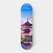 Japanische Landschaft Kirschblüten und Tempel Skateboard (Vorne)