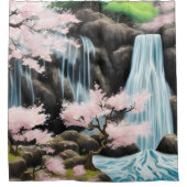 Japanische Landschaft Kirschblüten und Wasserfall Duschvorhang (Vorderseite)