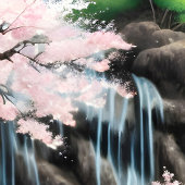 Japanische Landschaft Kirschblüten und Wasserfall Poster
