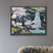 Japanische Landschaft Kirschblüten und Wasserfall Poster