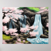 Japanische Landschaft Kirschblüten und Wasserfall Poster (Vorne)
