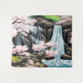 Japanische Landschaft Kirschblüten und Wasserfall Wandteppich (Vorderseite (Horizontal))